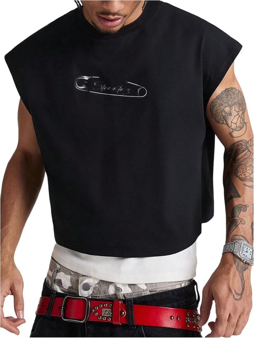 GORGLITTER Men's Crop Vest Top - Stylish Dolman Sleeve T-Shirt | Comfortable Loose Fit Pullover