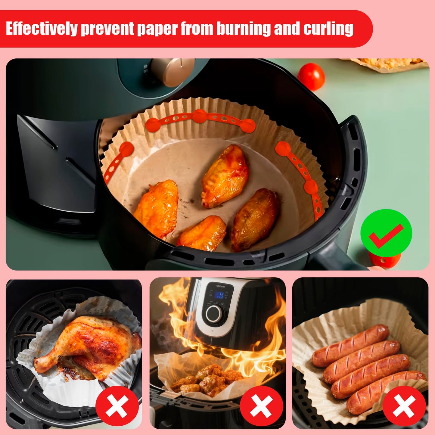 CITYBAN 12PCS Air Fryer Magnets For Parchment Paper，Air Fryer Magnets Silicone Buckle for Holding Down Lock Liners (Red))