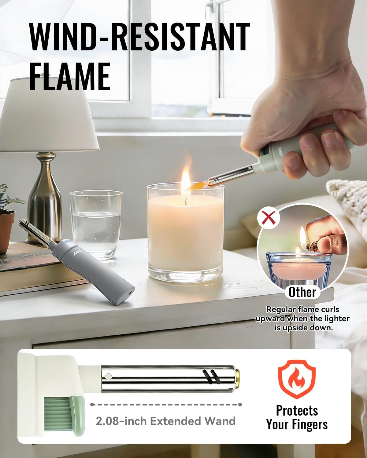 MK Candle Lighter - Butane Refillable Wind-Resistant Flame | 4-Pack for BBQ & Camping