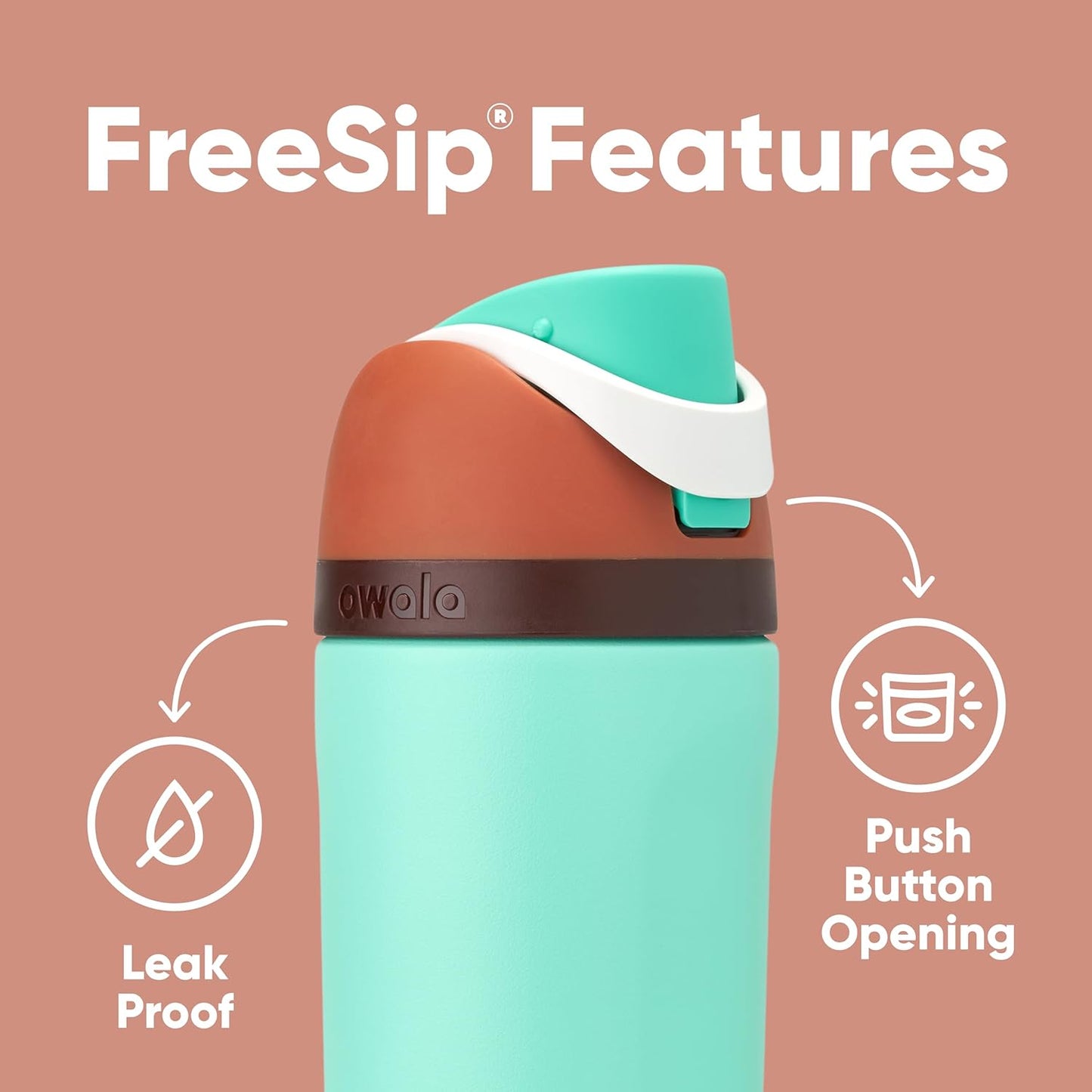Owala Kids FreeSip Insulated Stainless Steel Water Bottle - BPA-Free, 16 oz, Mint Chocolate for Sports & School