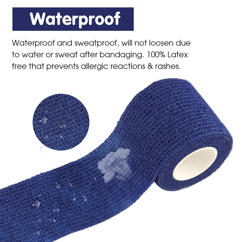 COMOmed Self Adherent Cohesive Bandage 2"x5 Yards First Aid Bandages Stretch Sport Athletic Wrap Vet Tape for Wrist Ankle Sprain and Swelling,Navy Blue(12 Rolls)