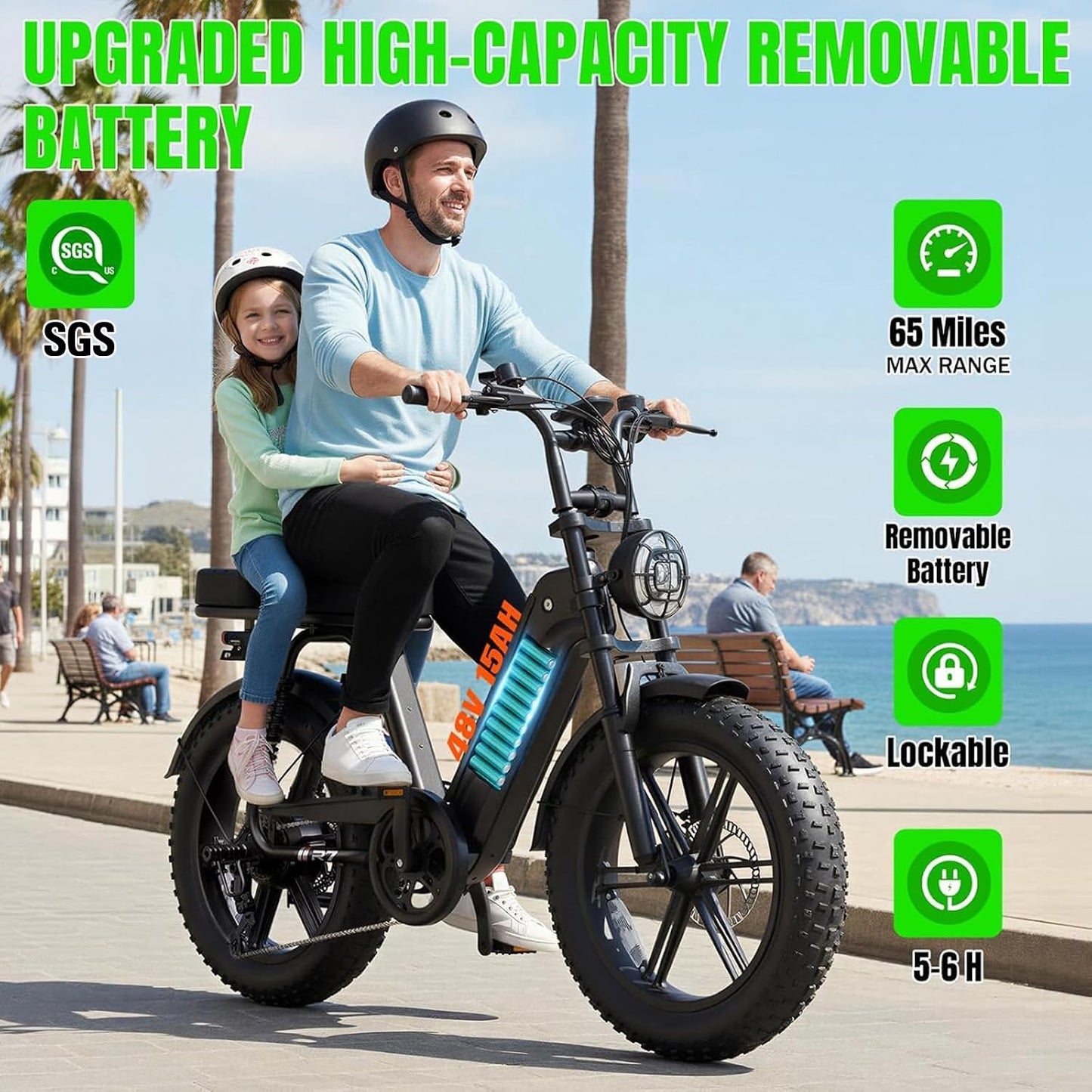 TST Electric Bike for Adults 1500W Peak 20" Fat Tire All-Terrain E-Bike 60 Miles Electric Dirt Bike for Road Sand Mountain Snow - 48V 15AH Battery