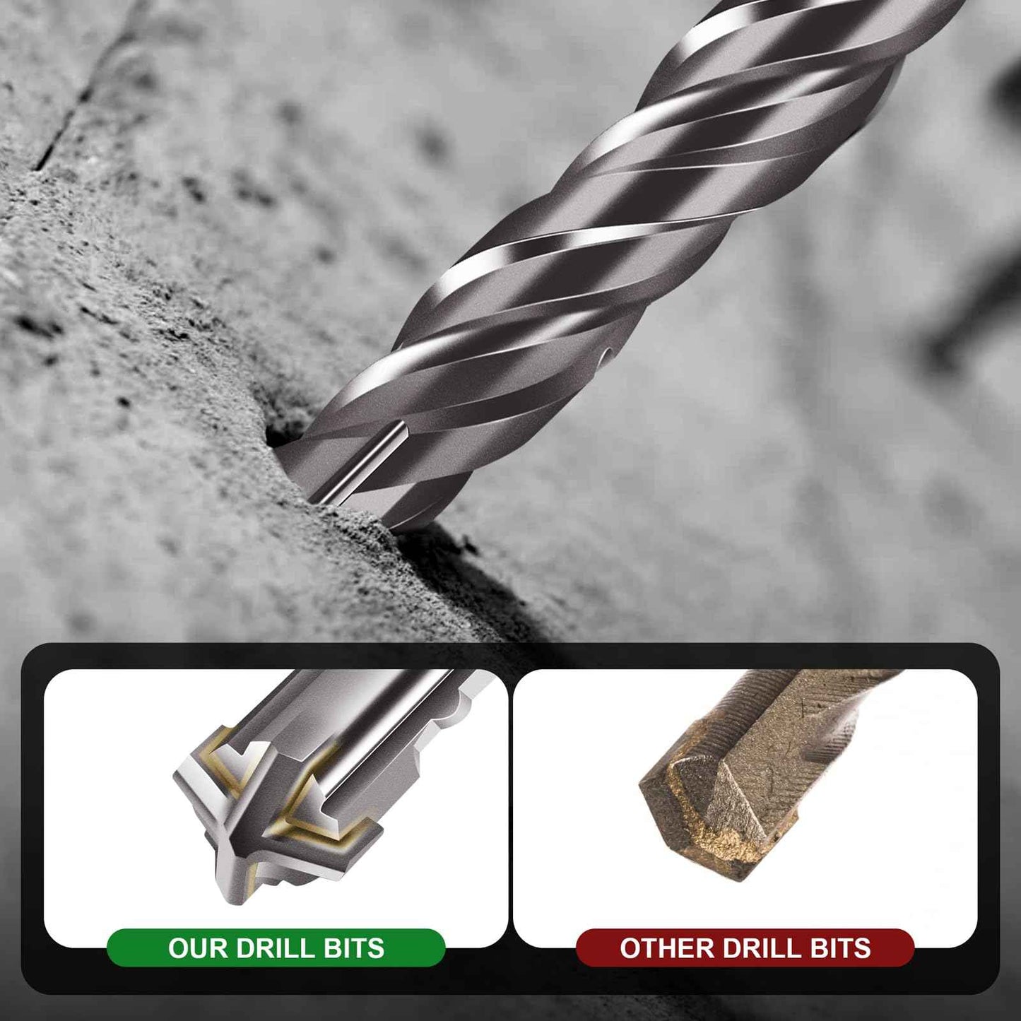 Becollo 5/8x12 SDS-Plus Rotary Hammer Drill Bit, Carbide Tip 4-Cutter for Brick,Stone & Concrete, Packed of 2pcs.