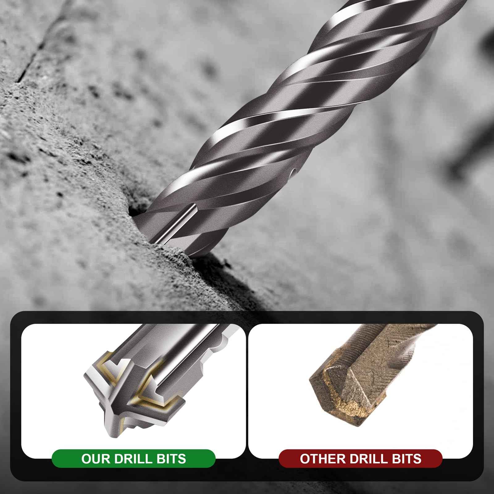Becollo 5/8x12 SDS-Plus Rotary Hammer Drill Bit, Carbide Tip 4-Cutter for Brick,Stone & Concrete, Packed of 2pcs.