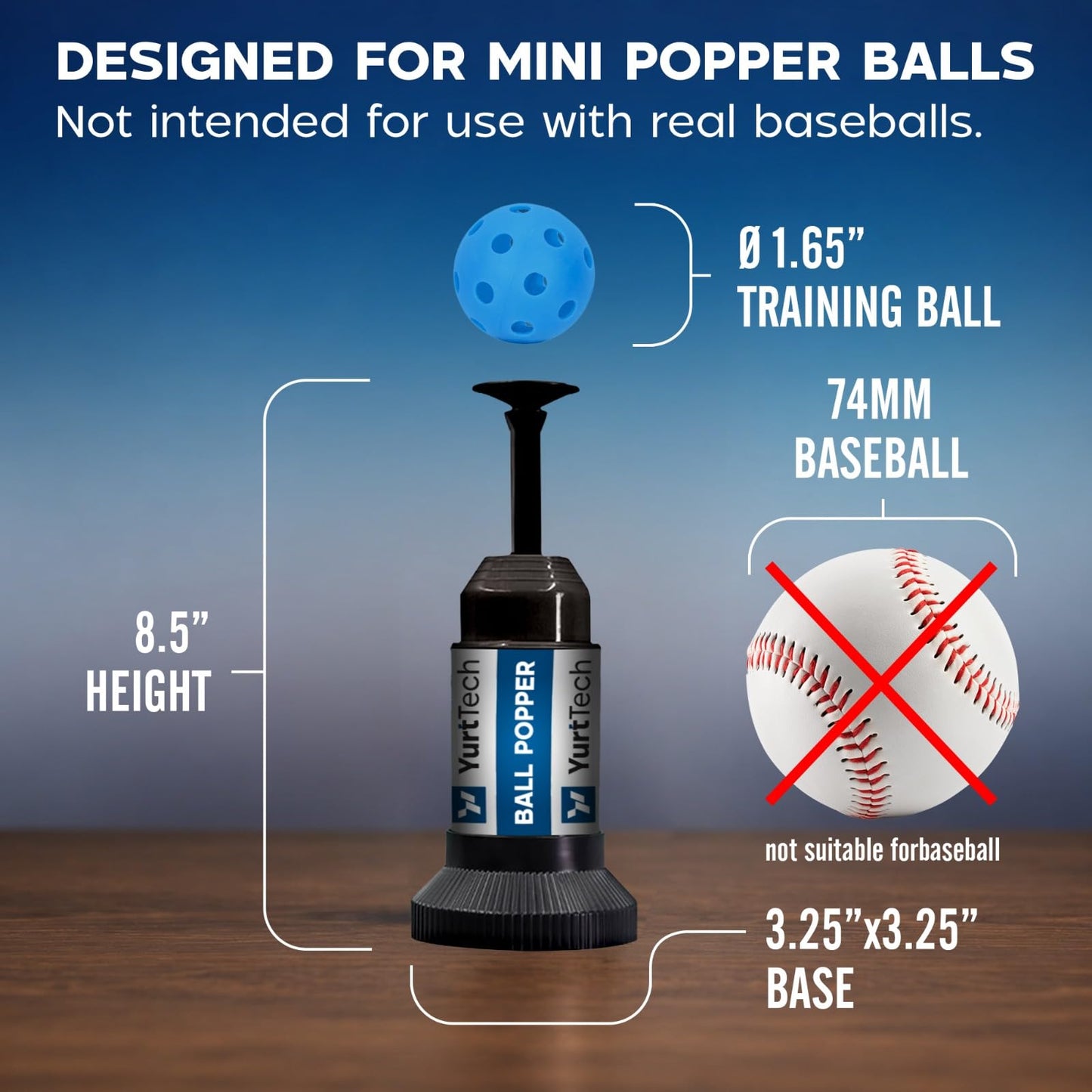 YurtTech Baseball Tee Ball Popper – Pop Up Baseball Training Equipment Timing & Hitting Skill Development, Batting Machine for Practicing Hitting Without a Pitcher (1 Popper Ball Included)