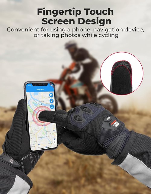 KEMIMOTO Dirt Bike Gloves - Touchscreen Silicone Protection for Men | Ideal for Off-Road & On-Road Riding