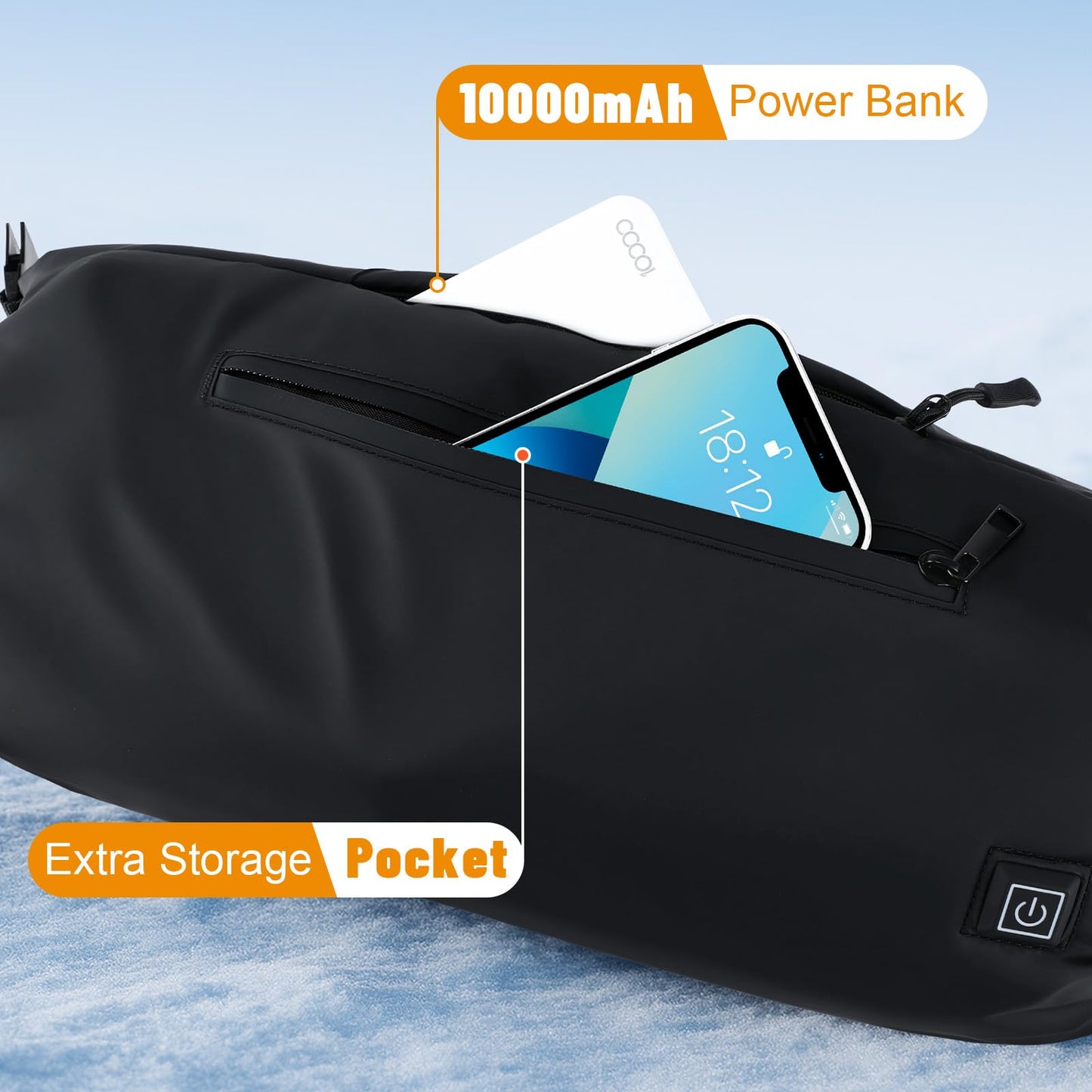 Rechargeable Heated Hand Warmer Pouch with 10000mAh Power Bank - Electric Hand Warmer Muff 3 Heating Levels & Water-Resistant, for Camping, Skiing, Football(Black)