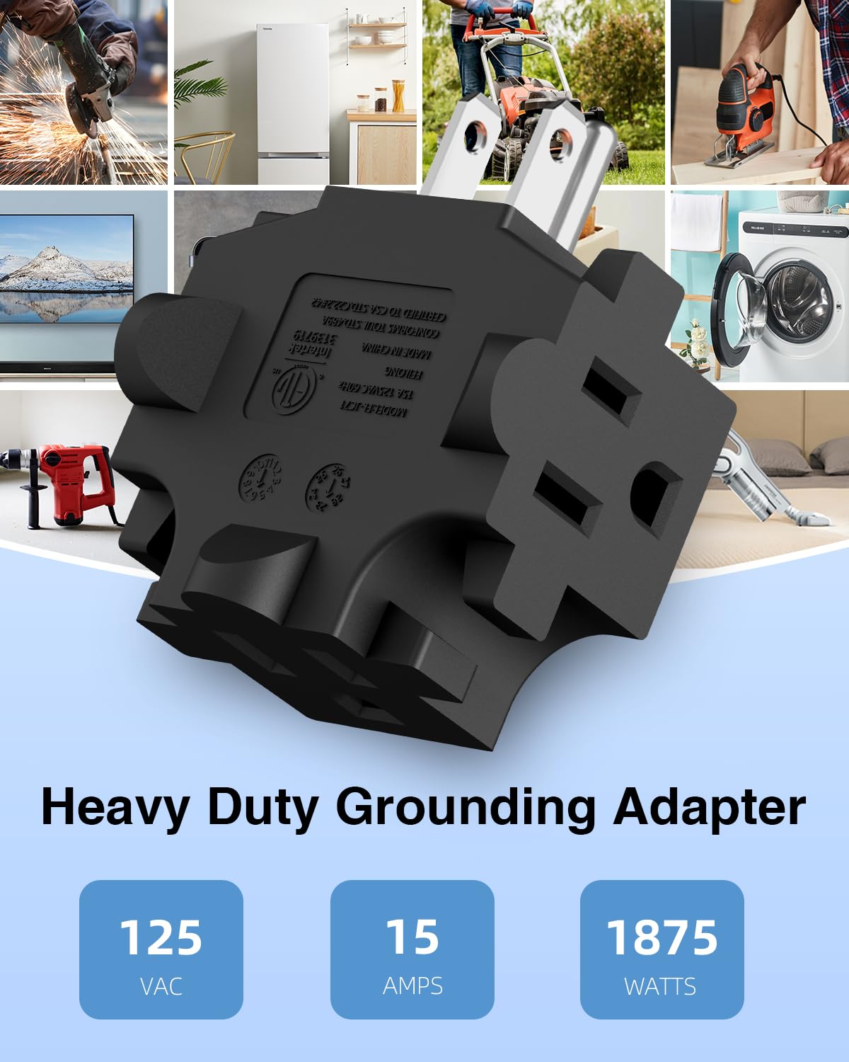 K KASONIC - 3-Outlet Grounding Adapter, Multiple Plug Outlet Extender, Power Splitter, [ETL Listed] Heavy-Duty Grounded Power Tap - 4 Pack, Black