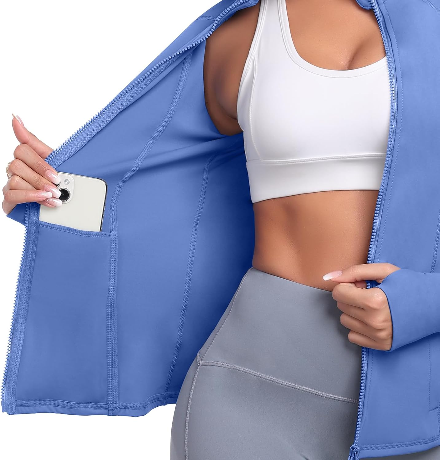 Skiennix Women's Athletic Full Zip Jacket - Lightweight Running & Yoga Sportwear with Pockets & Thumb Holes