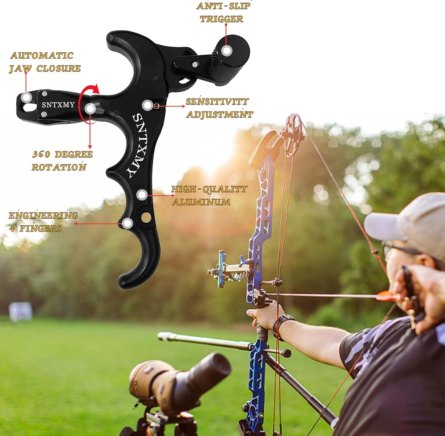 SNTXMY Compound Bow Release - Precision Archery Trigger with Ergonomic Thumb Grip | Adjustable Size