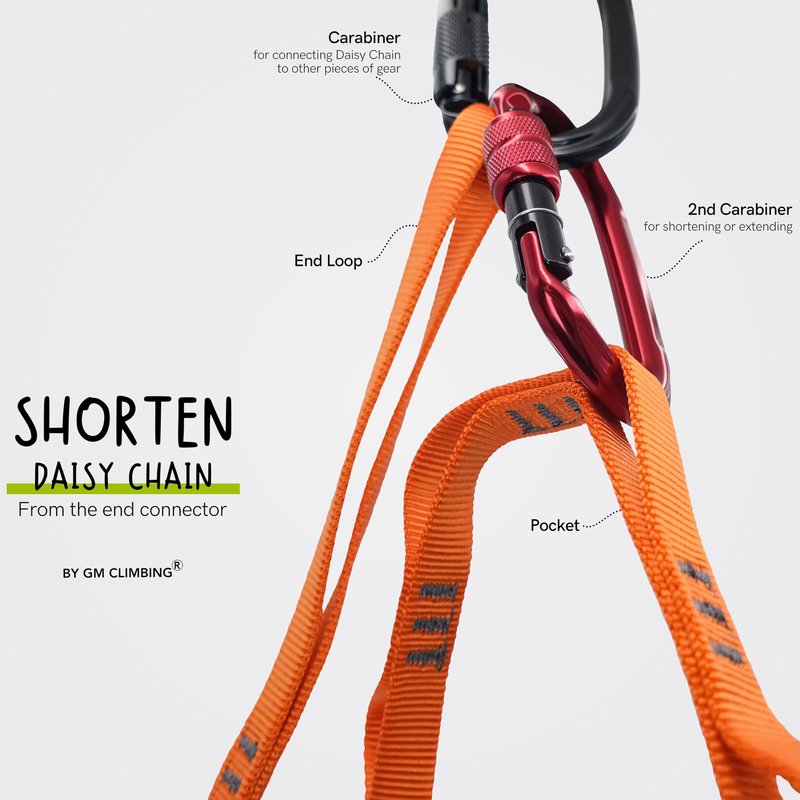 GM CLIMBING Orange 16mm Nylon Daisy Chain Sling 22kN 120cm / 48in CE UIAA Certified for Leading Aid Climb Ascender Rigging Hammock Suspension One Unit