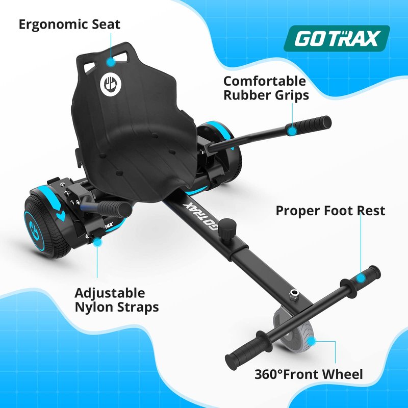 Gotrax HoverflyKart Seat Attachment Accessory for 6.5" 8" 8.5" 10" Self Balancing Scooter, Adjustable Frame Length and Handlebar Control Buggy Attachment, Hover Board Go Kart Accessory, Large, (Black)