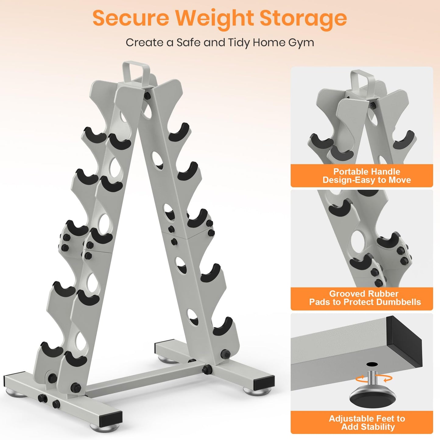 TomCare 5 Tier Dumbbell Rack Stand Only, Weight Rack for Dumbell Set (5-35 LB) Home Gym Storage Stand for Weights Metal A-Frame Strength Training Dumbbell Holder with Handle (Dumbells not Included)