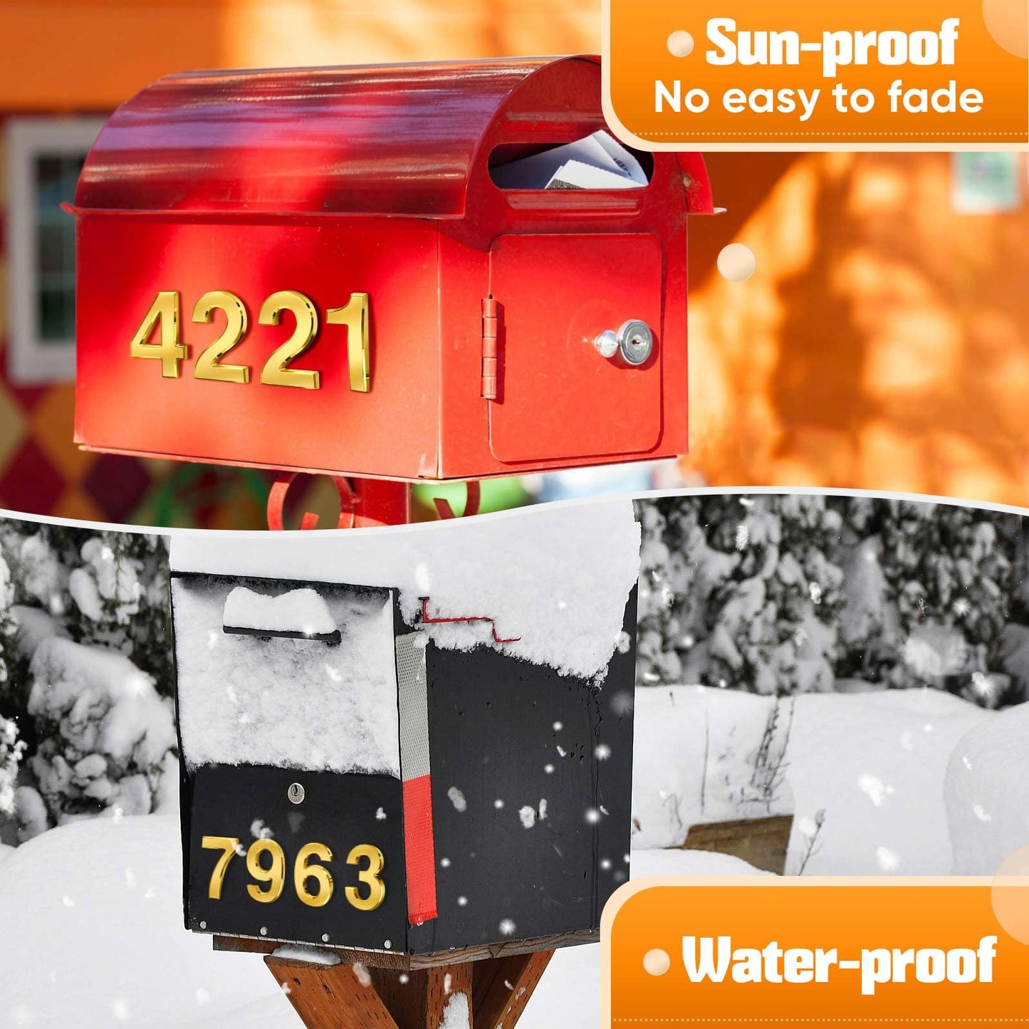 Ranslen 10 Pieces 3 Inch High House Numbers 0-9, Self-adhesive 3D Mailbox Numbers Door Address Home Number Stickers Sign for Apartment Mailbox Sign Office Hotel Room, Gold Electroplated Plastic