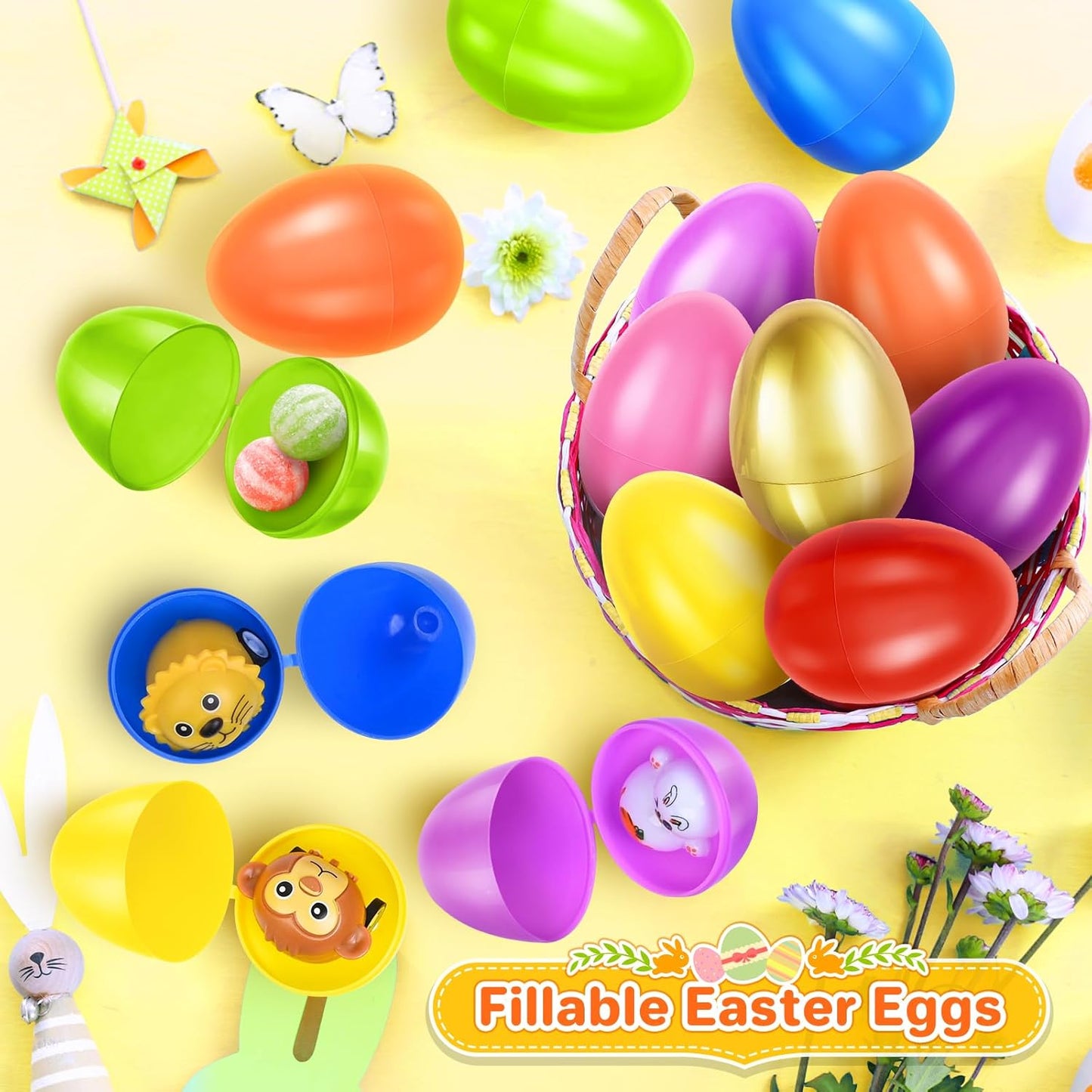 SpringFlower 60 Pcs Colorful Unfilled Easter Eggs - 2.3” Plastic Eggs with 1 Golden Egg for Candy & Treats