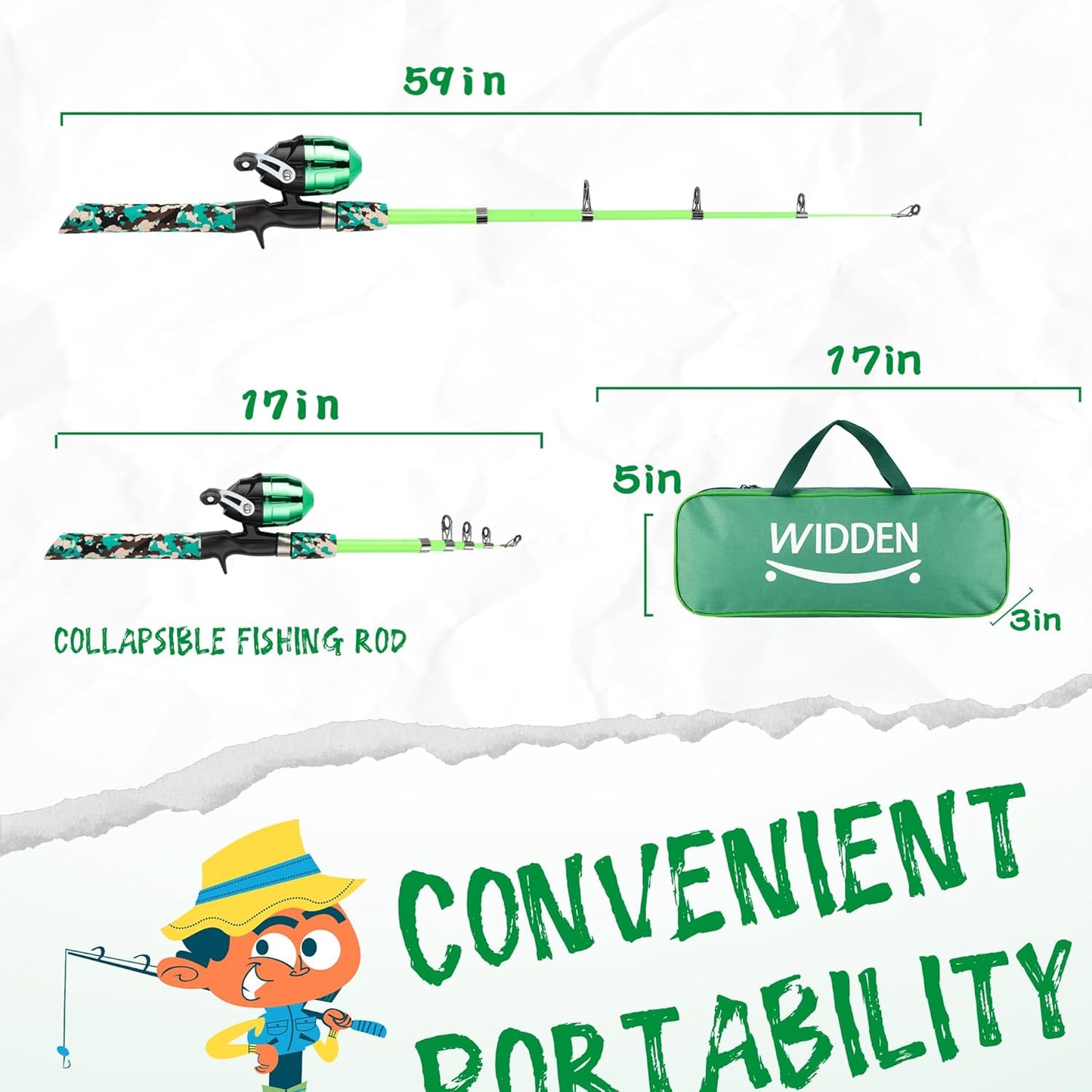 WIDDEN Kids Fishing Pole, Portable Telescopic Kids Fishing Poles for Boys and Girls, Fishing Rod and Reel Combo Kit with Tackle Box, and Fishing Net, Best Fishing Pole for Toddler Youth