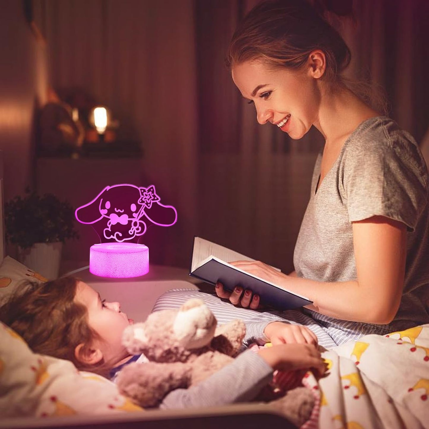 sunduck Pink Kawaii Night Light with Corded Control- Cute Dreamy Girls Room Decor, Perfect Birthday/Christmas Gift for Kids, Unique Holiday Present
