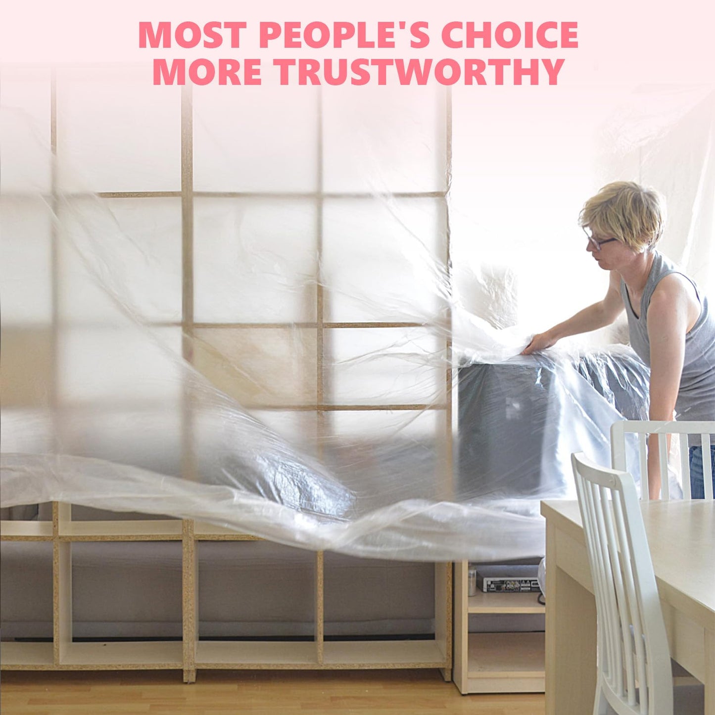 9x12 Ft Plastic Drop Cloths for Painting | 10-Pack Plastic Sheeting Painting Supplies | Dust Cover for Furniture, Floor, Couch Protector