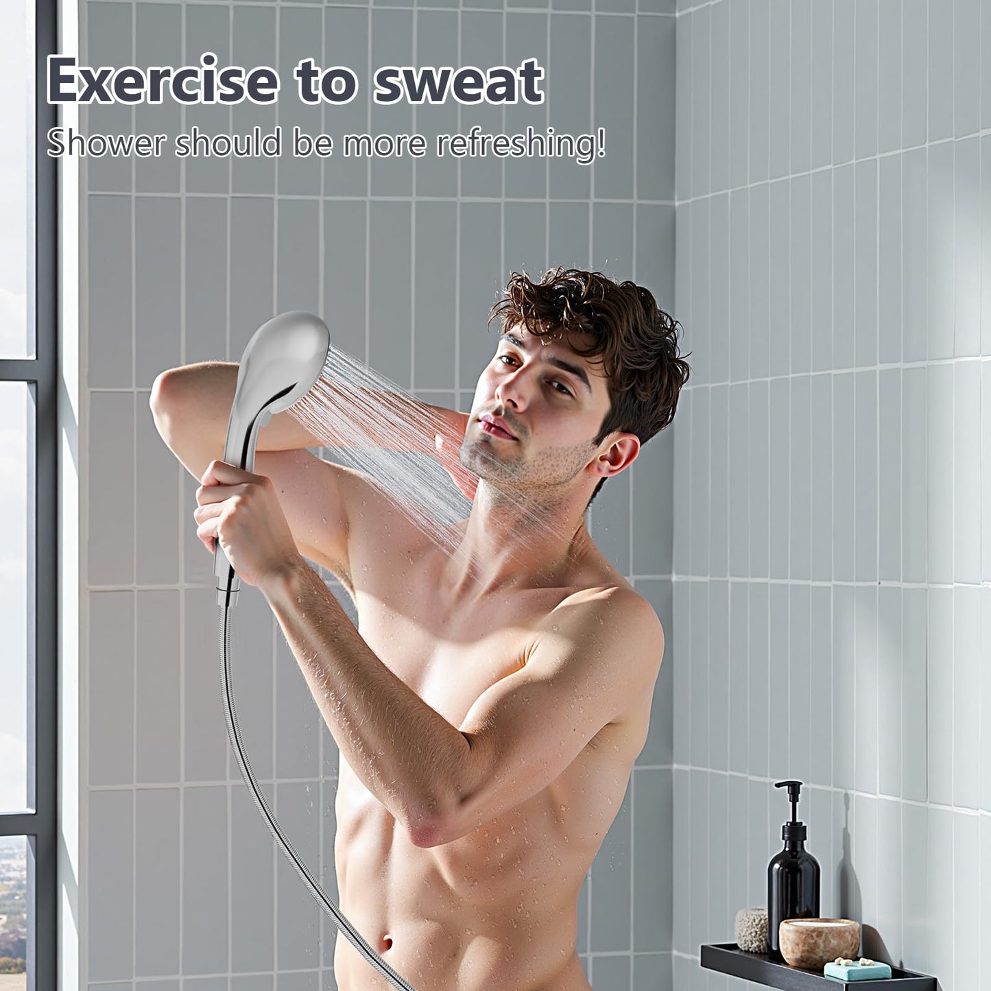 Cosuro High Pressure Shower Head with Powerful Shower Spray & 59'' Stainless Steel Hose, 5 Spray Modes, Adjustable Bracket and Non-Clogging Nozzles