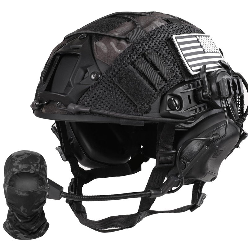Tactical Helmet with Headset,Adjustable Helmet with Helmet Cover and Fcae Mask for Cosplay Military Tactical Airsoft Gear (Set-B)