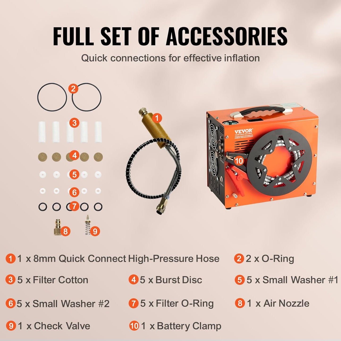VEVOR PCP Air Compressor - 4500PSI Portable Airgun Compressor with Auto-Stop | DC12V/AC120V | Oil & Water-Free