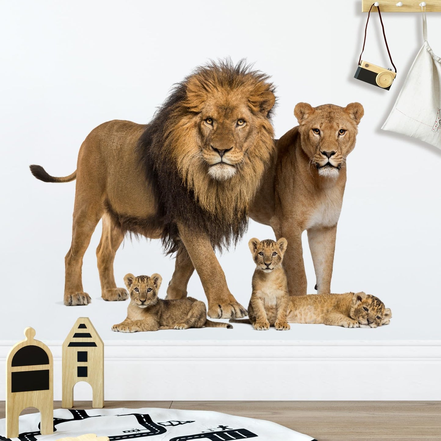 RAINBOW WSK Lifelike Lion Wall Decals Peel and Stick 3D Jungle Wild Animal Wall Sticker Tropical Lion Family Wall Mural Removable Wall Decor for Bedroom Living Room Club Party ZC96392001