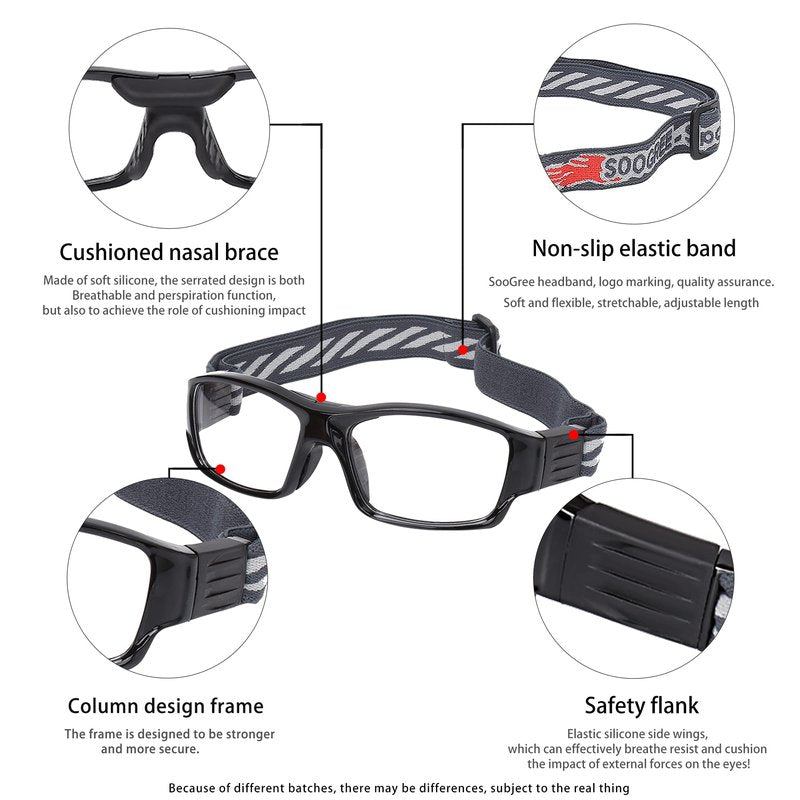 SooGree Sports Glasses for Aldult,Protective Eyewear Running Glasses,Basketball Football Glasse Shock Absorption Adjustable Strap