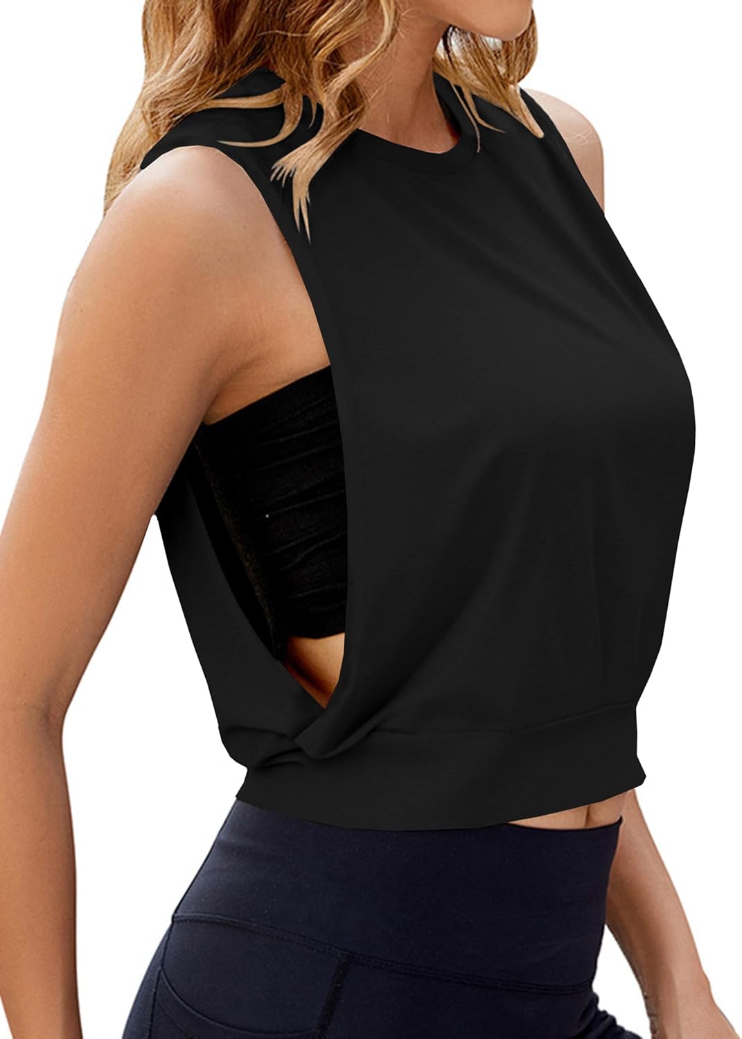 Remidoo Women's Sleeveless Workout Top - Open Side Crop Tank for Gym & Athletic Activities