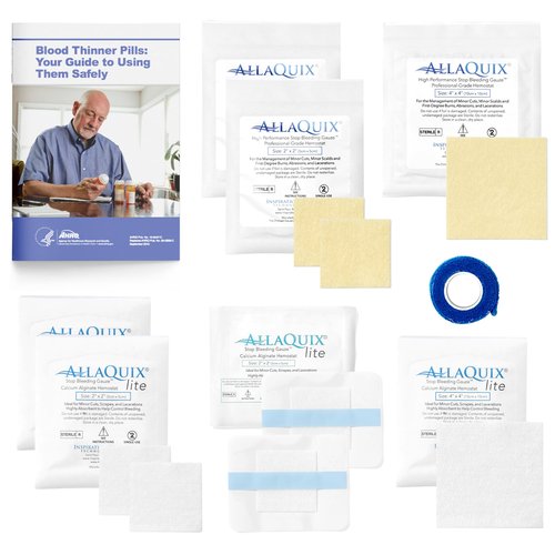 Blood Thinner Stop Bleeding Kit - Stop Bleeding Fast with AllaQuix Stop Bleeding Gauze | Hemostatic Bandage for People on Blood Thinners, Anticoagulants, or with Thin Skin