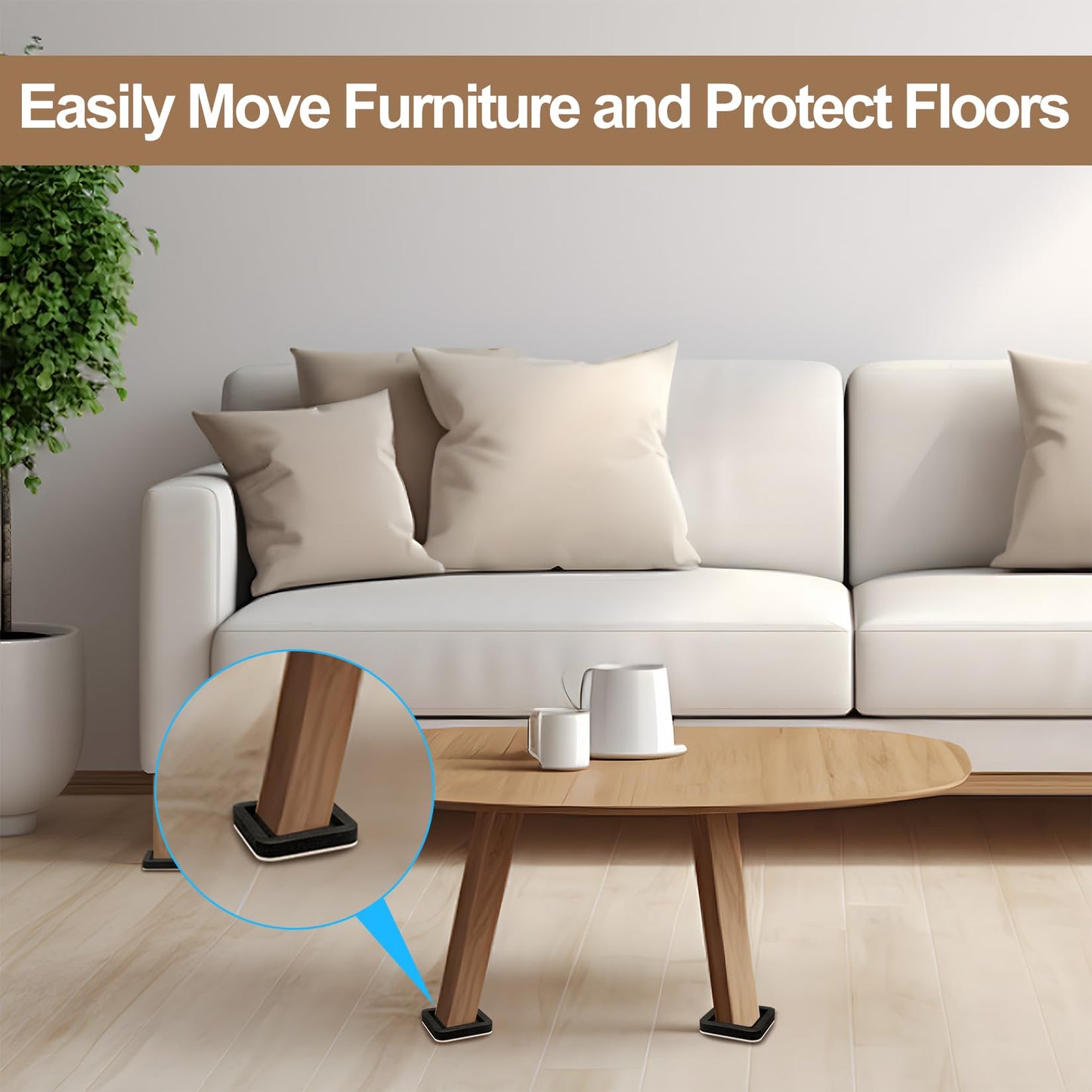 Upgraded Felt Furniture Sliders for Hardwood Floors – 4 PCS 5" Heavy Duty Furniture Movers Sliders with Unique Groove Design, Easily and Safely Move Any Item