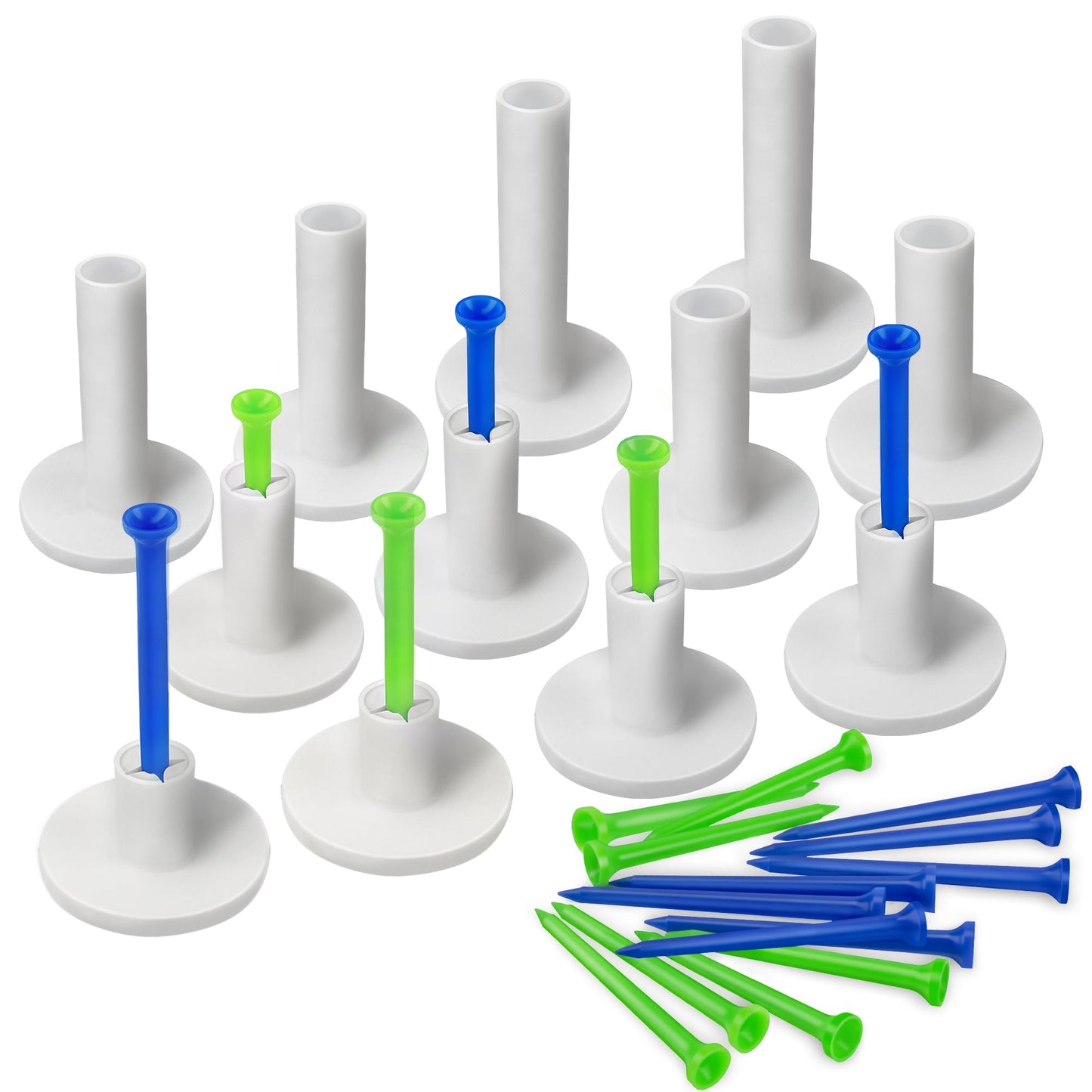 Seticek Rubber Golf Tees for Mats | Golf Tees for Driving Range & Indoor Simulators | Excellent Durability and Stability Rubber Tees | 6 Mixed Sizes Rubber Tees & 2 Sizes Tees (32 Pcs)