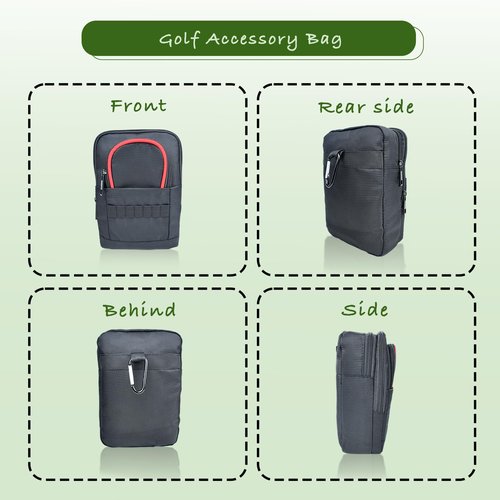 HOUYUKY Golf Pouch Accessory Organizer, Portable Golf Valuables Bag, Zippered Multi-Pocket Storage Bag, Can Store Small Tools Such As Balls, Tees, And Rangefinder (Red Trim)