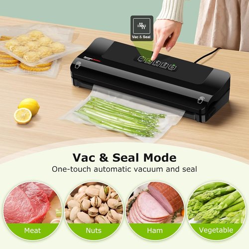 Bonsenkitchen Vacuum Sealer - Multi-Functional Food Preservation System with 5 Bags | Compact Design, Black