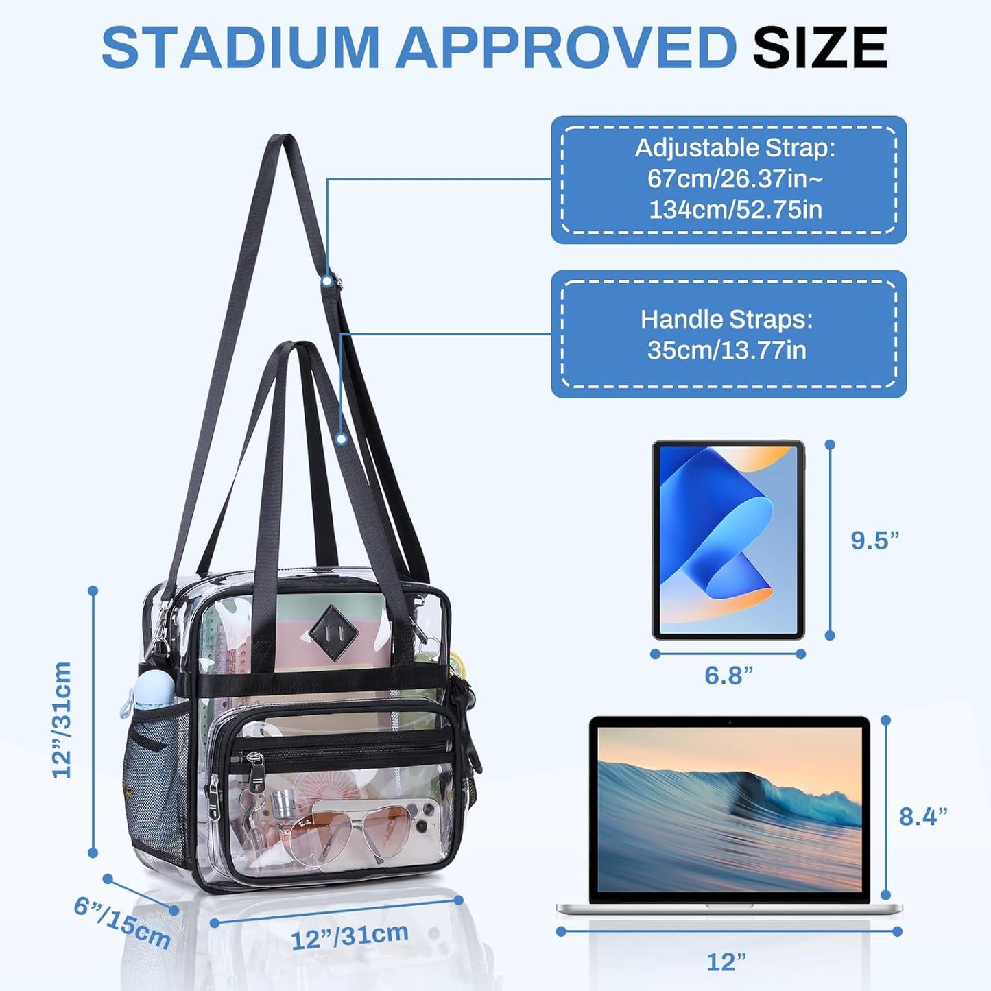 PIG PIG GIRL Clear Tote Bag - 12x6x12 Transparent Stadium Event Bag for Women