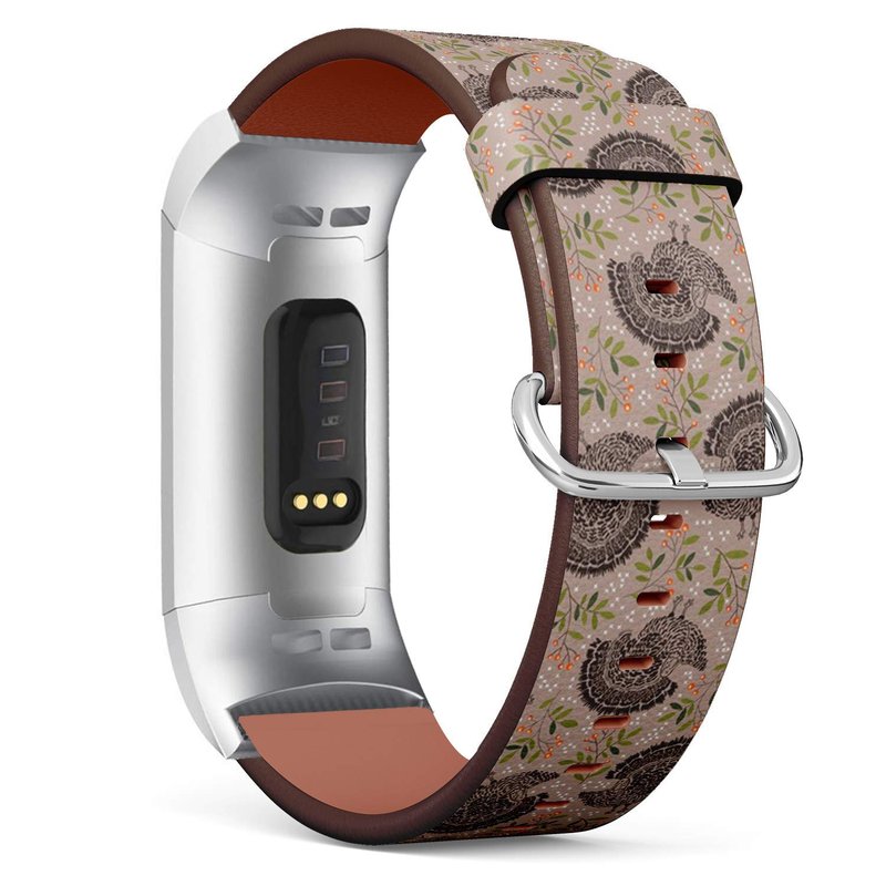 [ Compatible with Fitbit Charge 3 ] Replacement Leather Band Bracelet Strap Wristband Accessory // Turkeys Thanksgiving