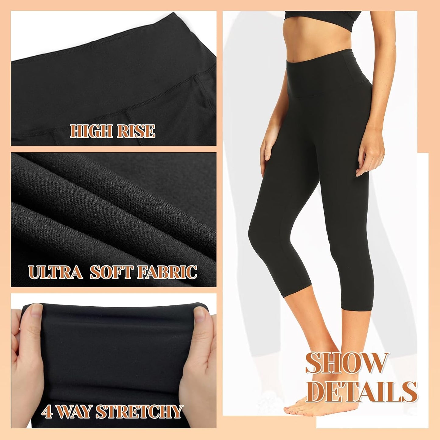 TNNZEET High Waisted Yoga Leggings for Women - 7 Pack with Pockets in Black | Full Length & Capri Options