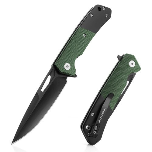 FLISSA Folding Pocket Knife, SANDVIK 14C28N Blade Knife with Micarta-Steel Handle, Pocket Clip and Thumb Hole for EDC Camping Hiking Outdoor