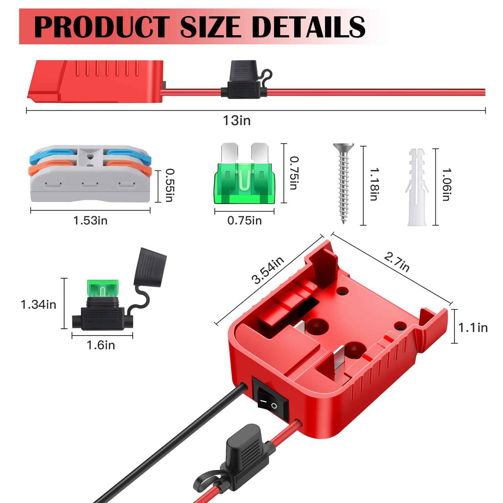 2 Packs 18V Adapters Compatible with Milwaukee M18 Battery for Power Wheel Battery Adapter, Power Tool, DIY RC Toy Car, Power Connector Conversion Kit with Switch & Fuse, 12AWG Wire, Wire Terminal