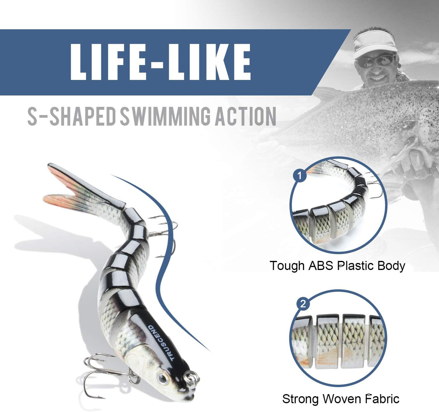 Truscend Fishing Lures - Slow Sinking Bass Lure for Freshwater & Saltwater | Essential Bait for All Fish Species