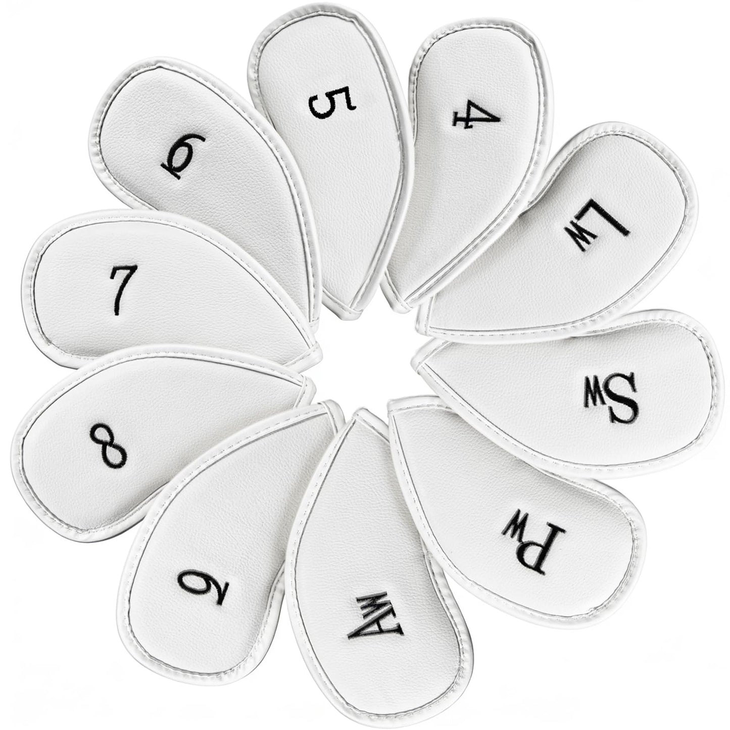 10PCS Premium Synthetic Leather Golf Club Covers, White Thick Golf Iron Covers, Durable and Stylish Head Covers for Golf Clubs, Fits Most Clubs