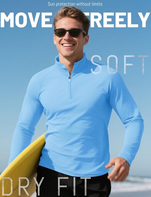 KEFITEVD Men's Long Sleeve UPF 50+ Sun Protection Shirt - Quick Dry 1/4 Zip Fishing & Running Rash Guard