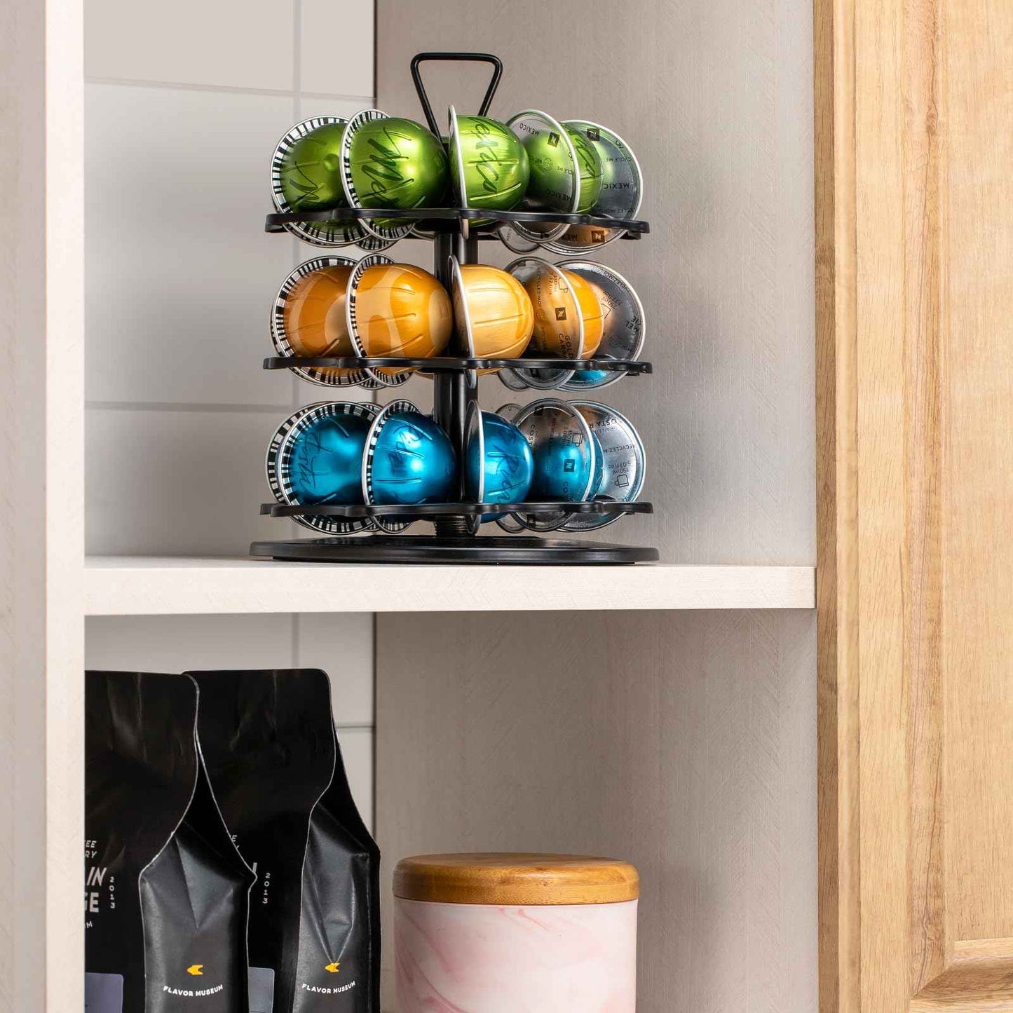 ZCDCP Vertuo Pod Holder System - 3-Tier Coffee Pod Holder Carousel, Metal Spinning Stand DIY for 30 Capsules