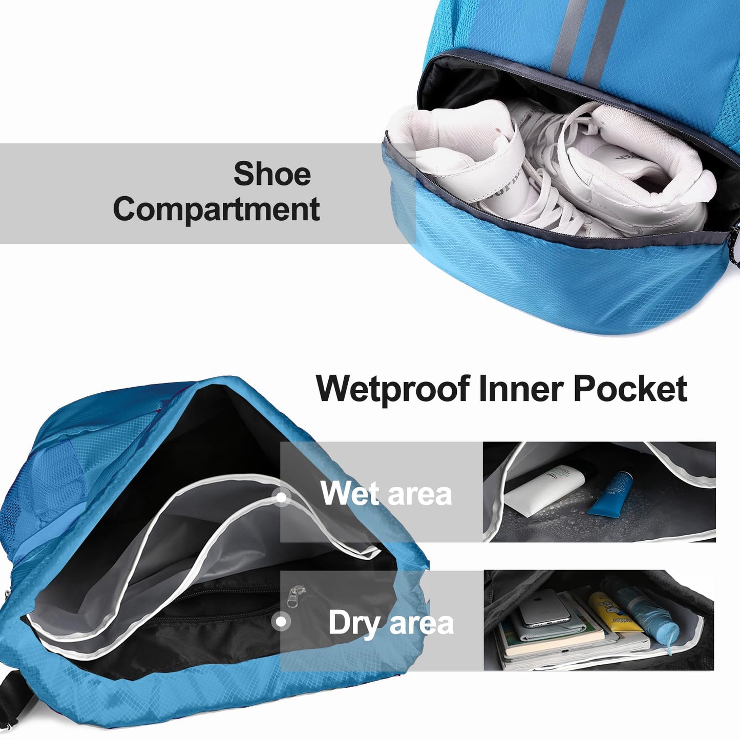 Sports Drawstring Backpack - Swim Gym Bag for Women and Men, Sky Blue