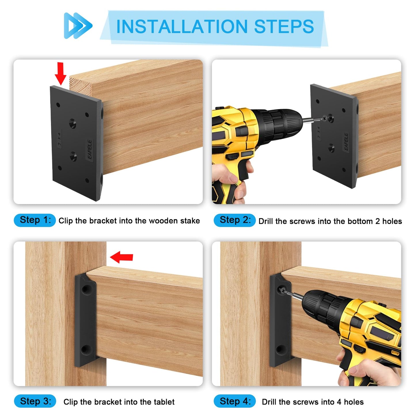Eapele 60PCS Deck Railing Bracket Connectors for 2x4 Railing Wood Post, Railing Post Brackets with 360PCS Coated Iron Screws for Deck Rails Fence Handrail Wooden Stair Connection
