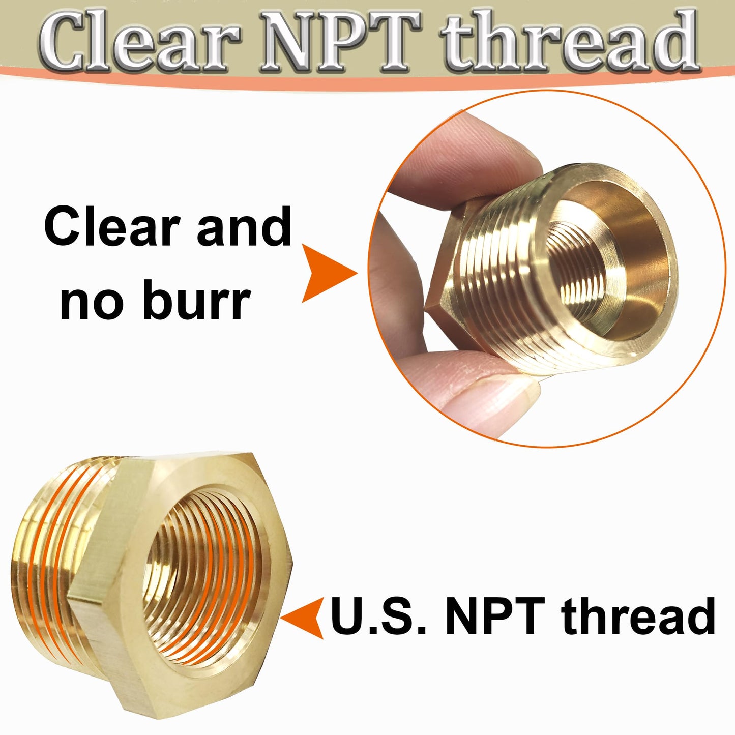 3/4" NPT Male x 1/4" NPT Female Reducer Hex Bushing, Heavy Duty Brass Pipe Fitting Reducing Adapter, Hex Head Pipe Fittings (3/4” MNPT x 1/4” FNPT)