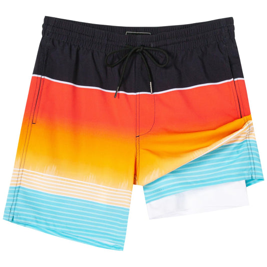 SURF CUZ Mens Swim Trunks with Compression Liner Quick Dry Swim Shorts 7" Swimming Trunks Stretch Zipper Pockets,Sea Level,L