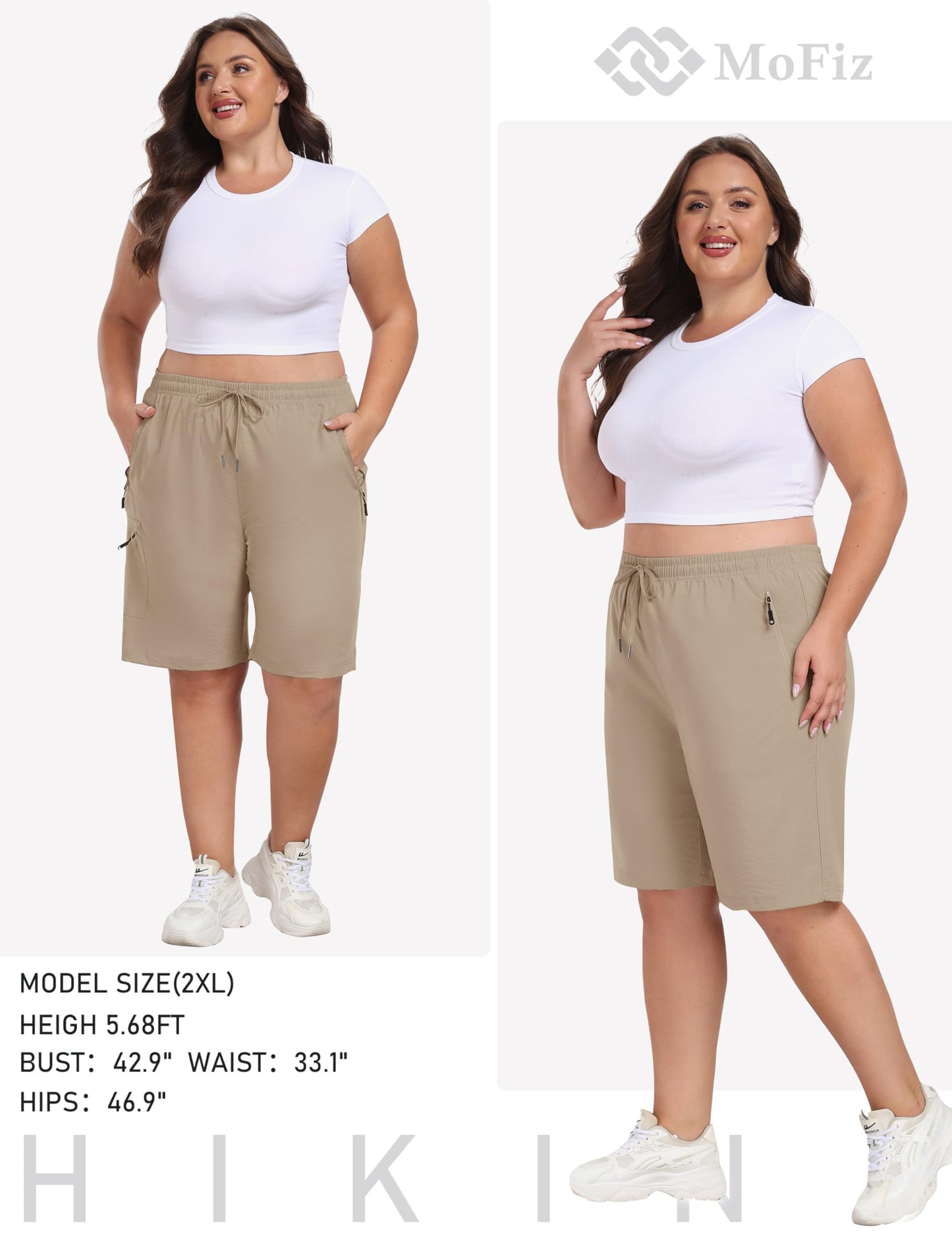 MoFiz Women's Plus Size Cargo Shorts Quick Dry Lightweight Summer Hiking Shorts for Women Athletic Shorts Khaki 2XL