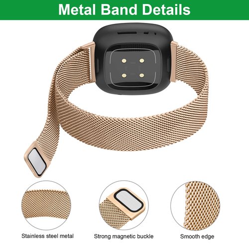 Attbbon 4 Pack Compatible with Fit bit Versa 4/Fit bit Sense 2 for Men Women, Adjustable Stainless Steel Metal+Classic Leather+Stretchy Nylon Band for Versa 3/Sense Watch
