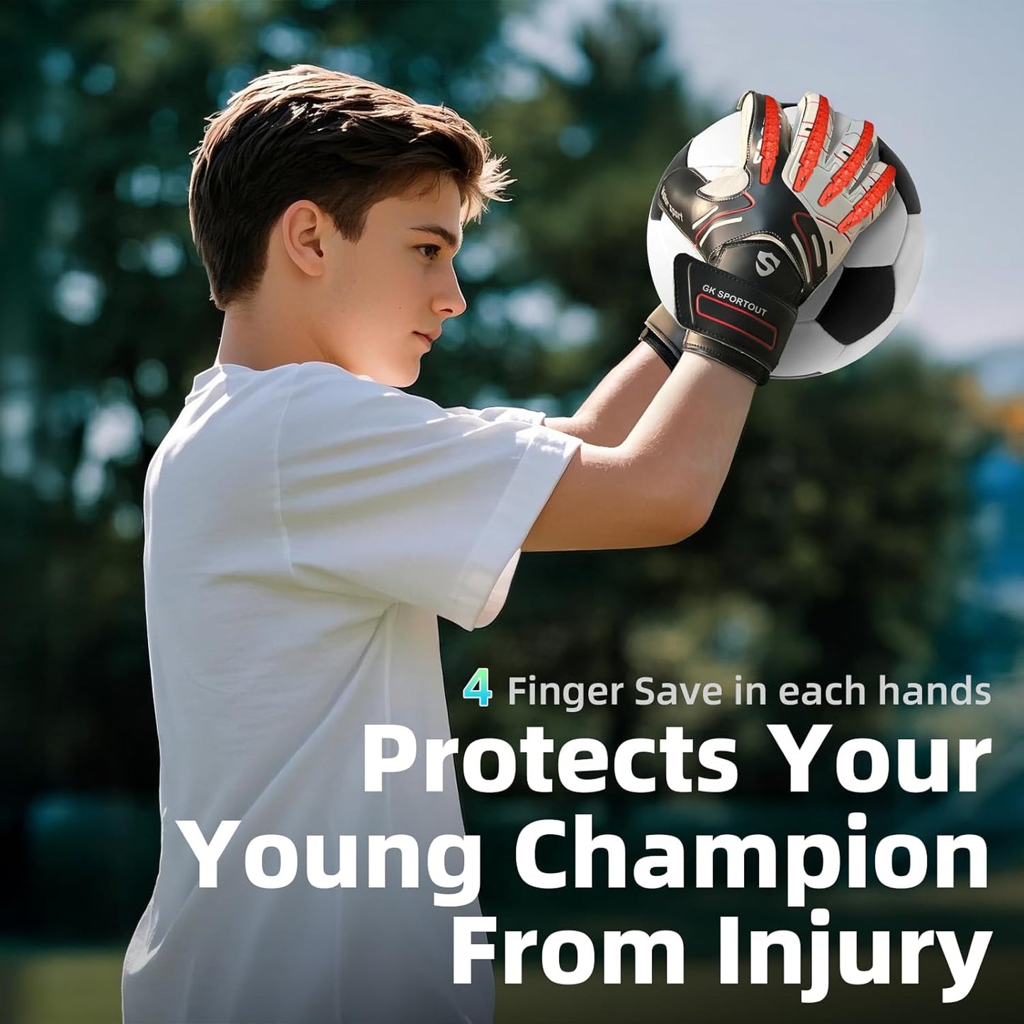 Sportout Goalie Gloves - Strong Grip & Finger Protection for Youth & Adult | 4 Colors Available
