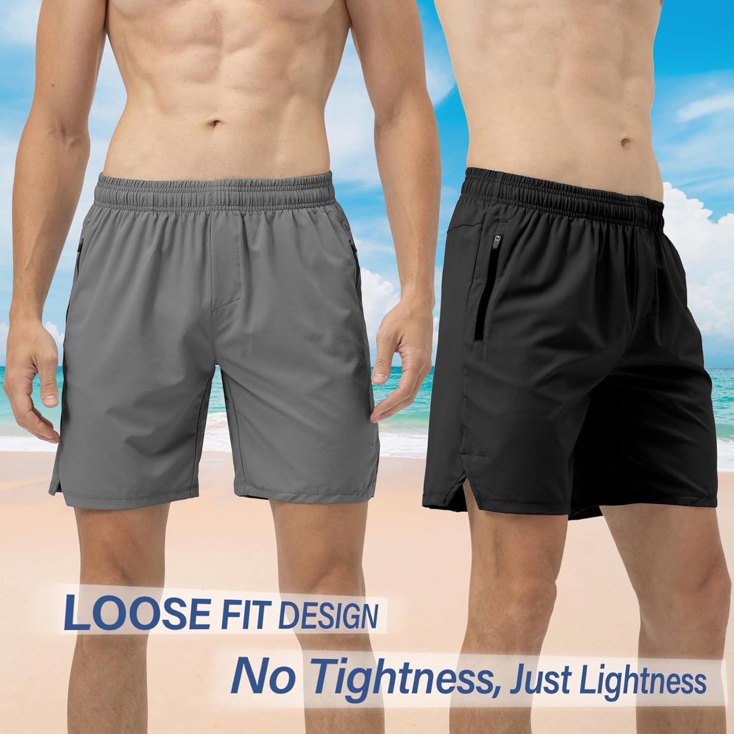 Skiennix Men's Athletic Running Shorts - Quick Dry Gym Workout | 3-Pack with Zipper Pockets & Drawstring